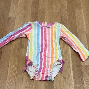 Ruffle Butts Rainbow Striped Kids Swim One Piece